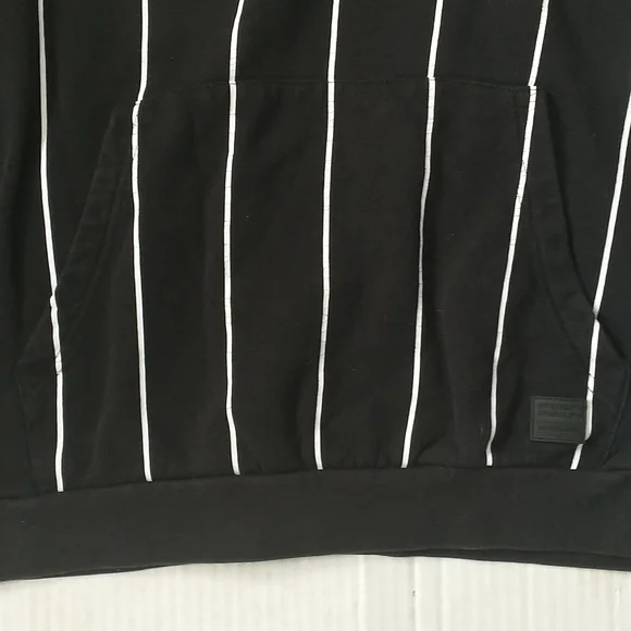 Denim & Flower black and white striped hoodie, kangaroo pocket - Picture 5 of 7